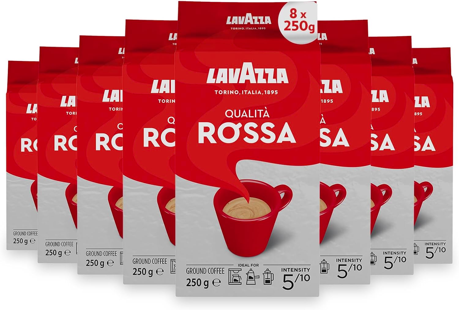 Lavazza Qualità Rossa Ground Coffee - 8 Packs of 250g