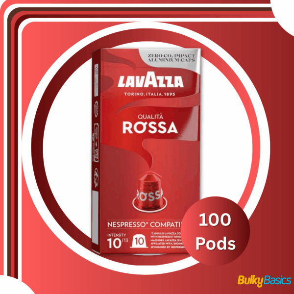 Lavazza, Qualità Rossa, 100 Aluminium Coffee Capsules Compatible with Nespresso Original Machines, Chocolate Notes, Arabica & Robusta, Intensity 10/13, Medium Roasting, 10 Packs