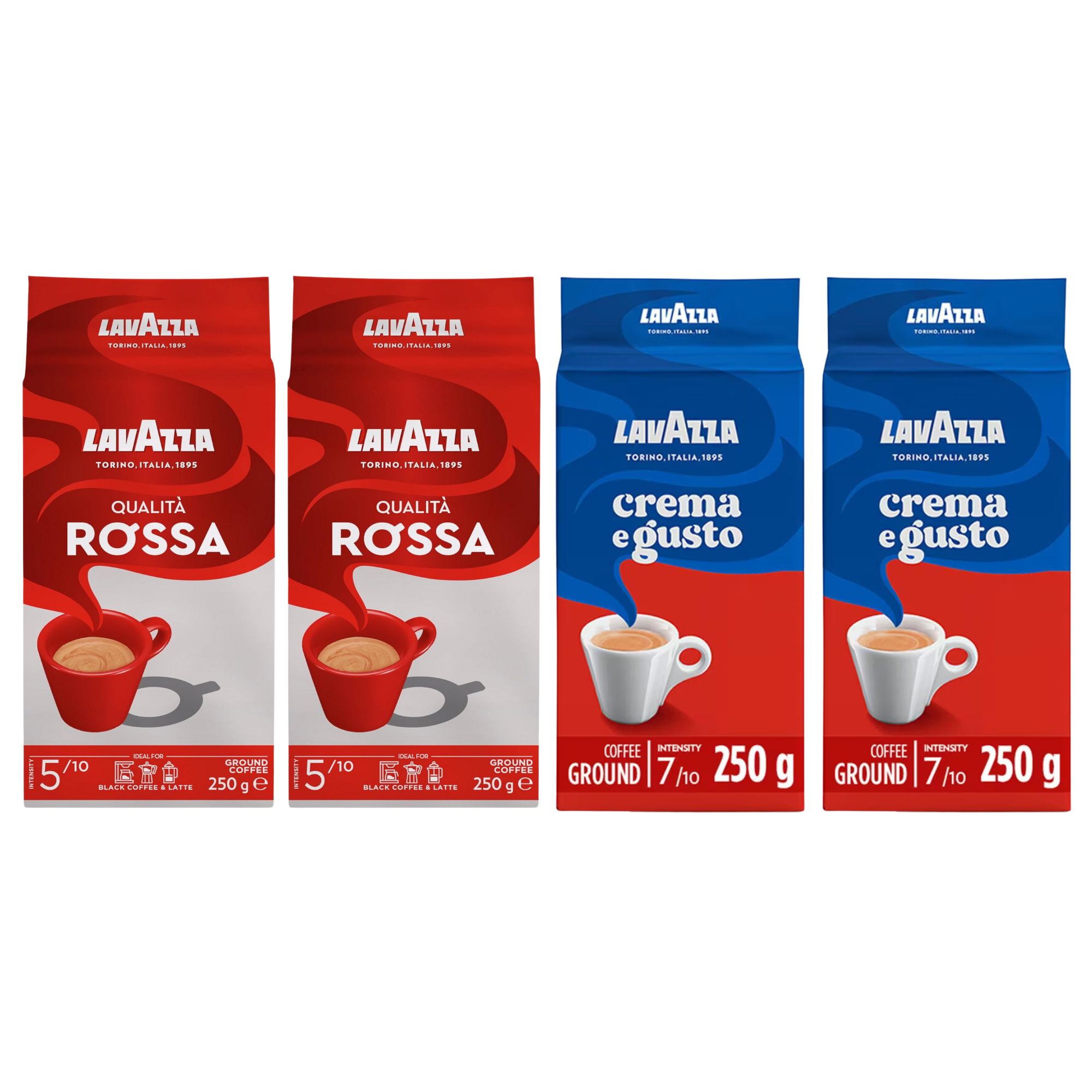 Lavazza Essentials Bundle - 2x250g Qualita Rossa and 2x250g Crema E Gusto Classico Ground Coffee