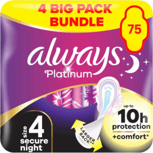 Always Platinum Secure Night Size 4 Sanitary Towels Wings - 75 Pads