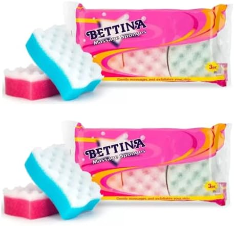 6 x Exfoliating Bath Sponge for Adults and Kids, 2 Packs of 3 Massage Sponges for Men and Women, Mixed Colours