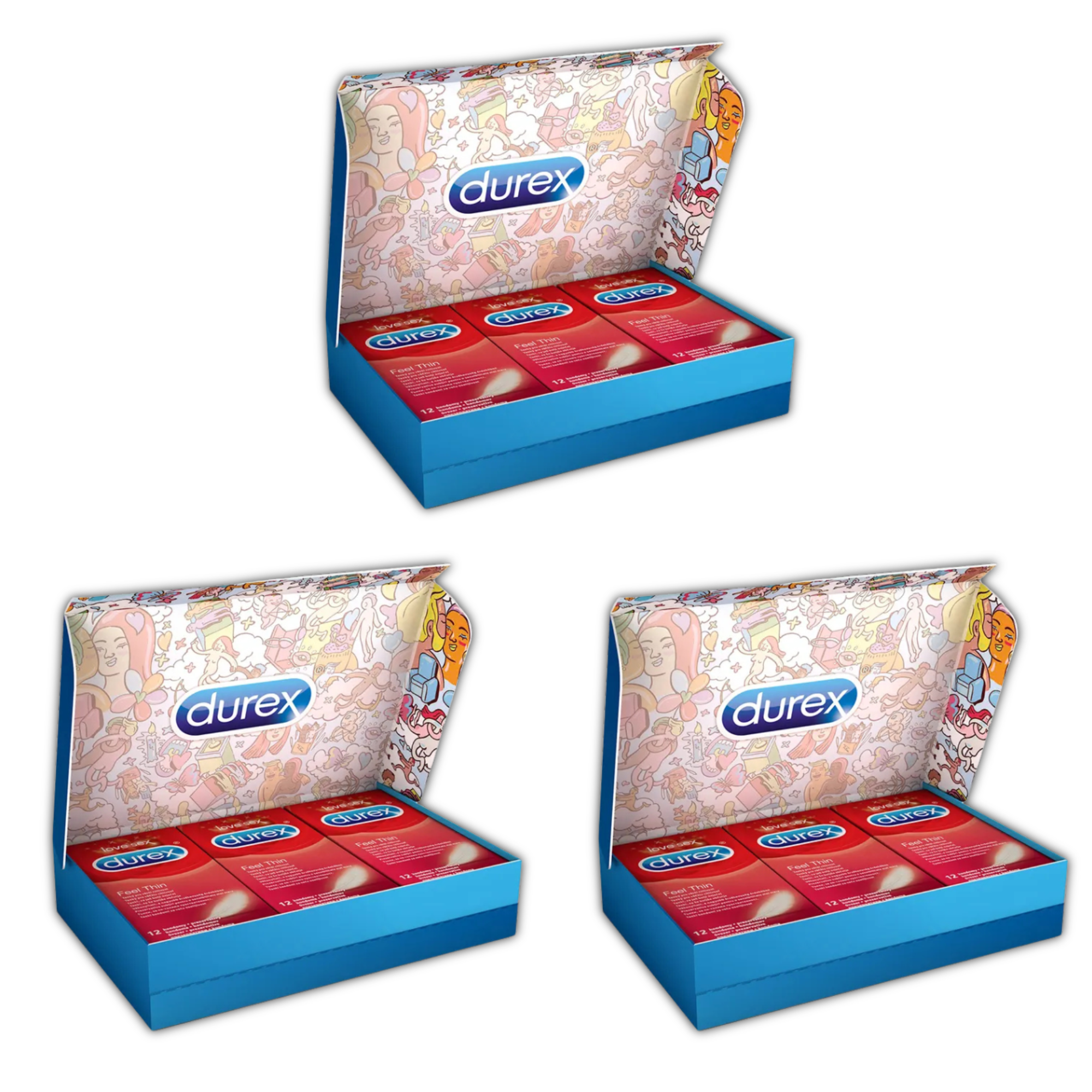 Durex Feel Thin Condoms - Variations - 36 - 72 - 108 - 144 Total Condoms - 108