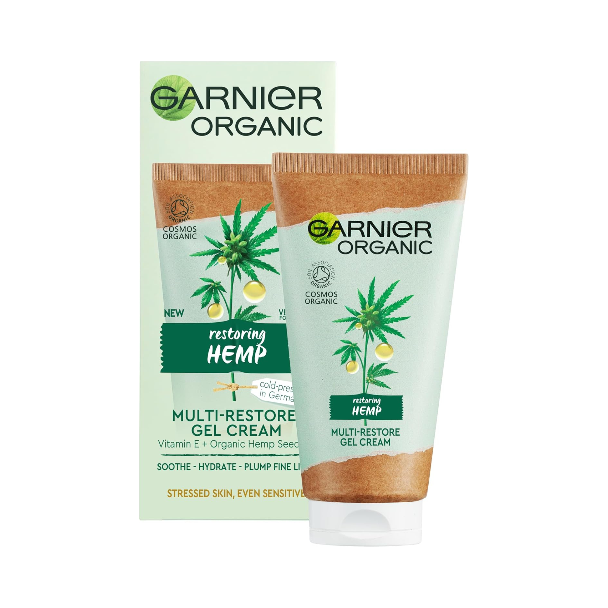 Garnier Organic Hemp Multi-Restore Gel Cream 50 ml, Soothing & Hydrating Moisturiser for Stressed & Sensitive Skin, Enriched with Vitamin E & Organic Hemp Seed Oil