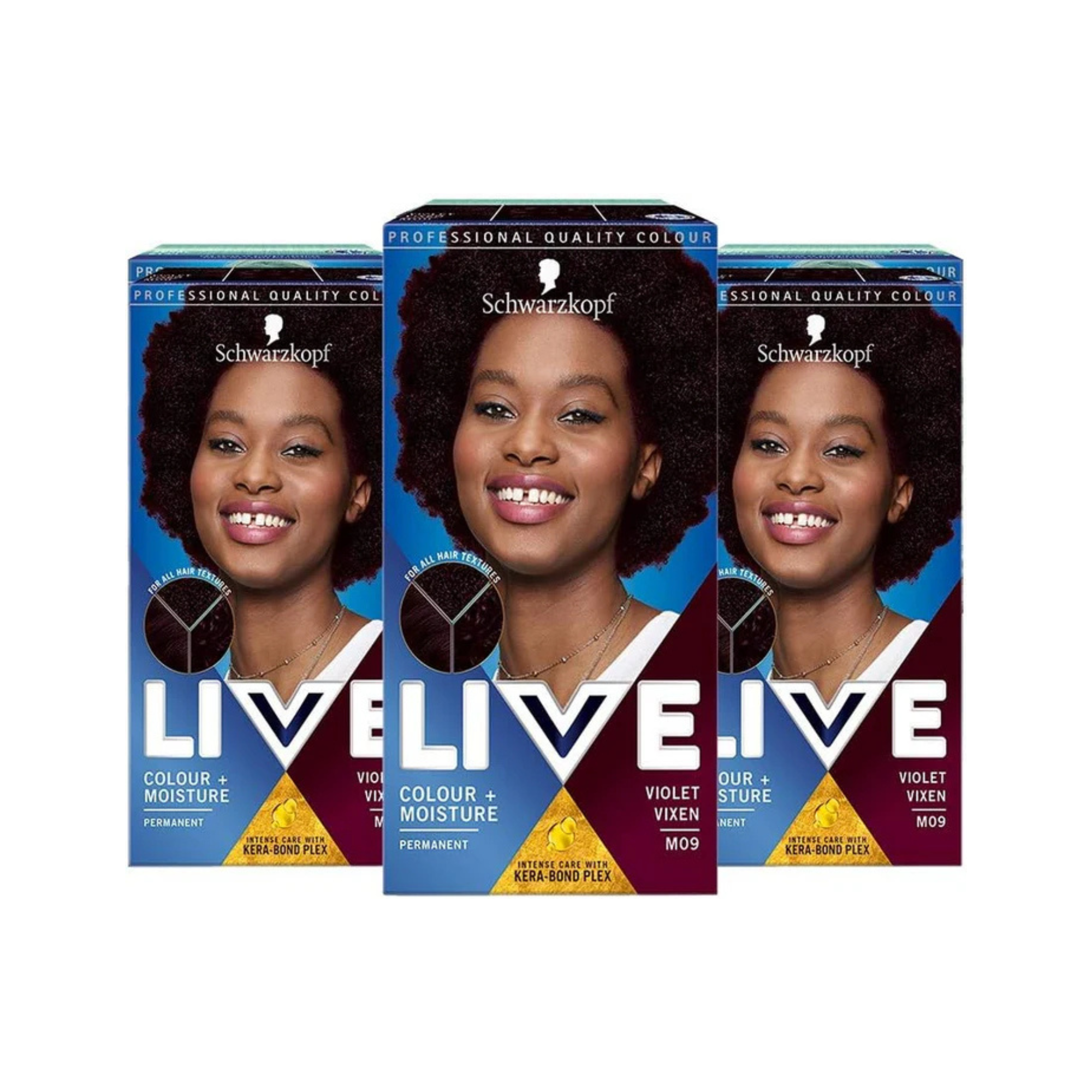 3 Pack Schwarzkopf Live Colour + Moisture Dark Purple Hair Dye - M09 Violet Vixen