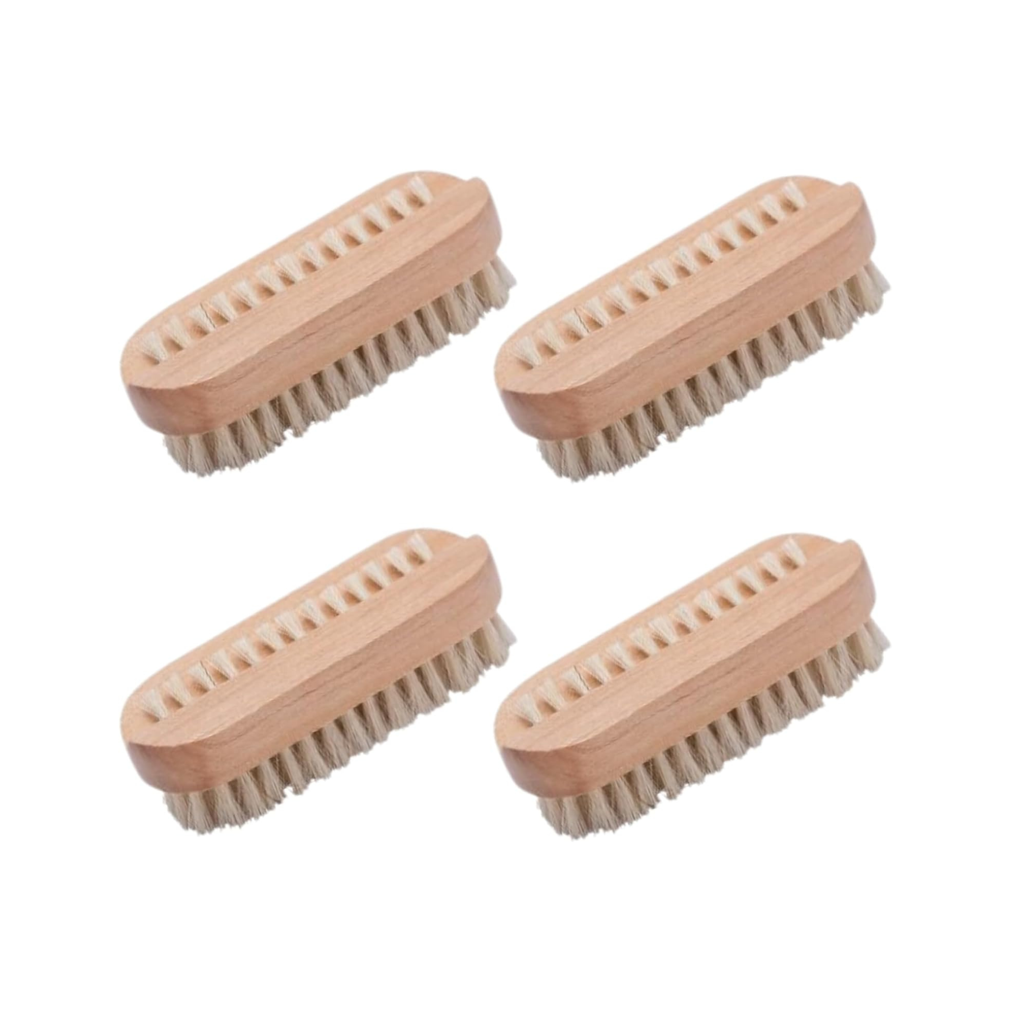 4 x Wooden Nail Brushes, Hygienic Double Sided Hand And Cleaning Brush, Scrubbing To Clean Under Dirt Grime Grease, Firm Strong Bristles, For Use On Fingernails Toenails