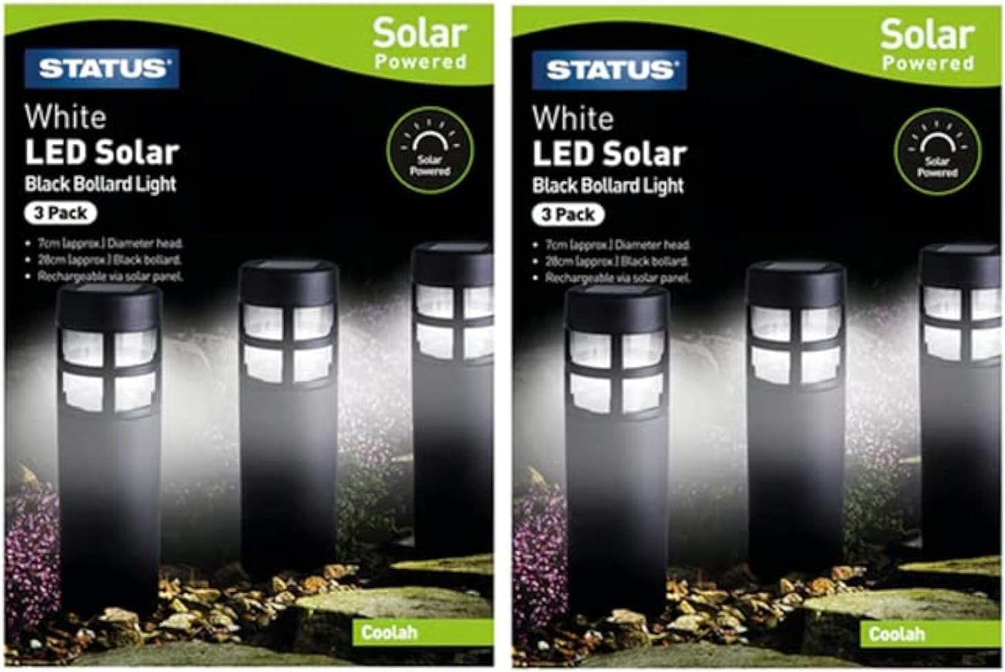 6 x Status Garden Solar Black Bollard Lights, Outdoor LED Garden Lights - Battery Lasts 10 Hours, Rust, Scratch & All-Weather Resistant, with Replaceable Rechargeable Battery [Energy Class A+++]