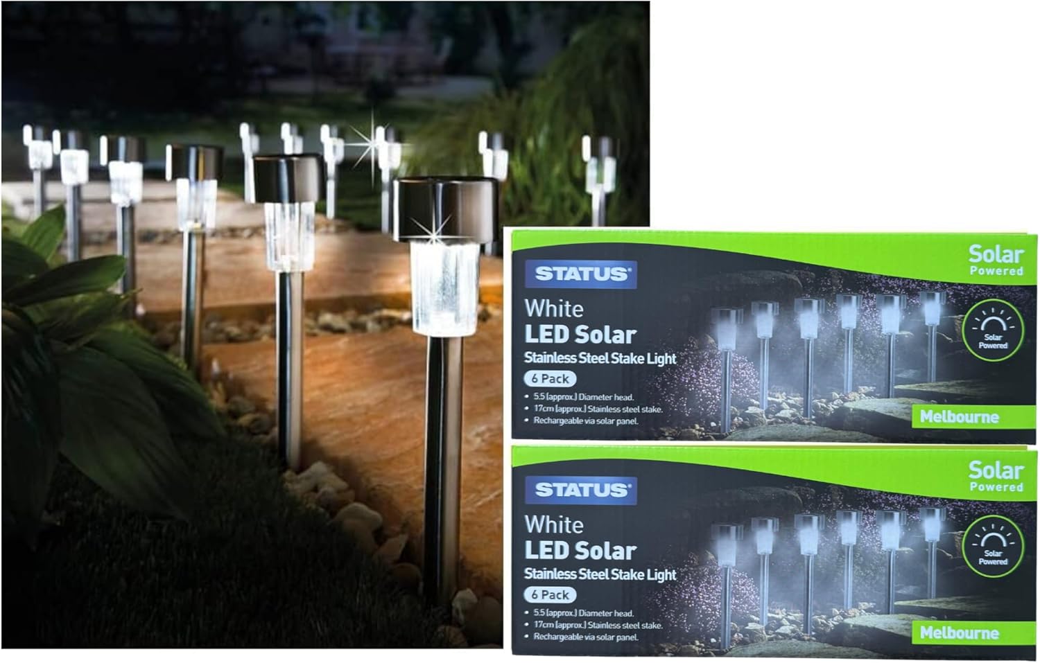 12 x Status Garden Mini Solar Stake Lights, Outdoor LED Garden Lights - Battery Lasts 10 Hours, Rust, Scratch & All-Weather Resistant, with Replaceable Rechargeable Battery [Energy Class A+++]
