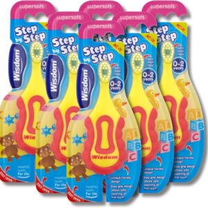 6 x Wisdom Step by Step Supersoft Toothbrush 0-2 Years - Healthy Teeth for Life - Easy Grip Design - Children's and Babies Toothbrush Multi-Pack