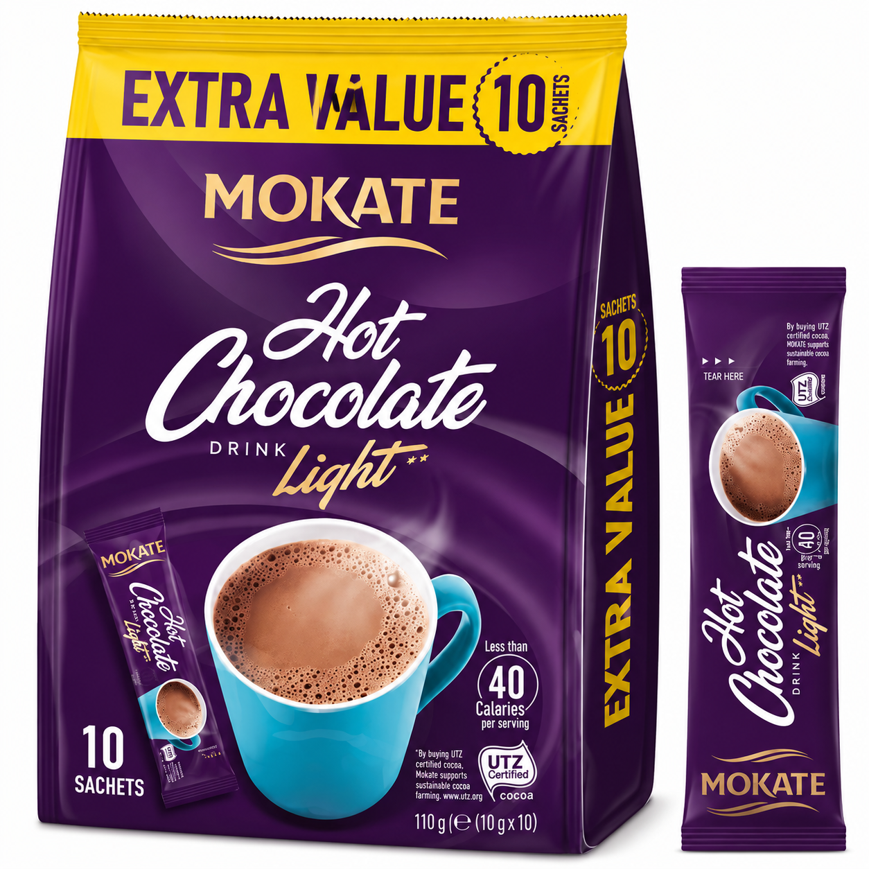 Mokate Light Instant Hot Chocolate Bag - (10 Sachets)