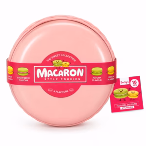Pink Macaron Style Cookies Tub - 4 Flavours (Lemon, Strawberry, Matcha, Vanilla)