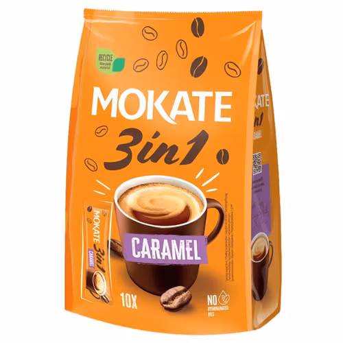 MOKATE 3in1 Caramel with Sugar Instant Coffee Sachets - (10 Sachets)