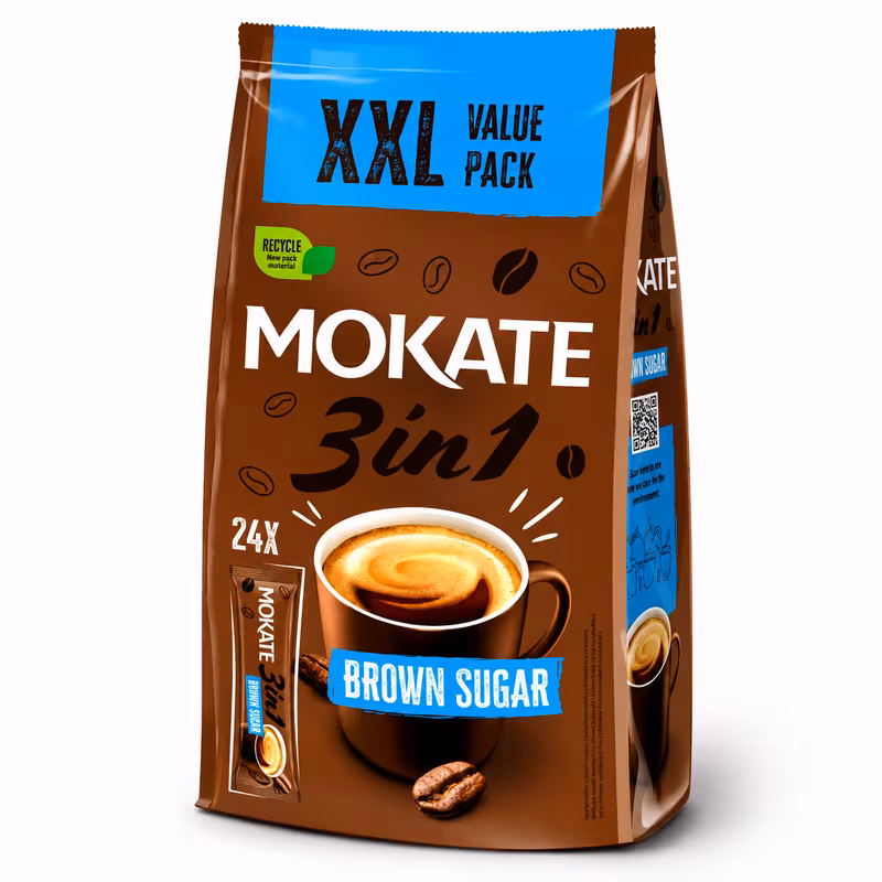 MOKATE 3-in-1 Classic Instant Coffee with Brown Sugar XXL Pack - (24 Sachets)