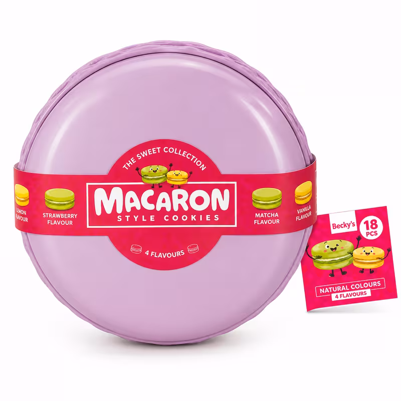 Purple Macaron Style Cookies Tub - 4 Flavours (Lemon, Strawberry, Matcha, Vanilla)