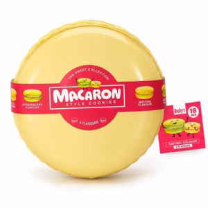 Yellow Macaron Style Cookies Tub - 4 Flavours (Lemon, Strawberry, Matcha, Vanilla)