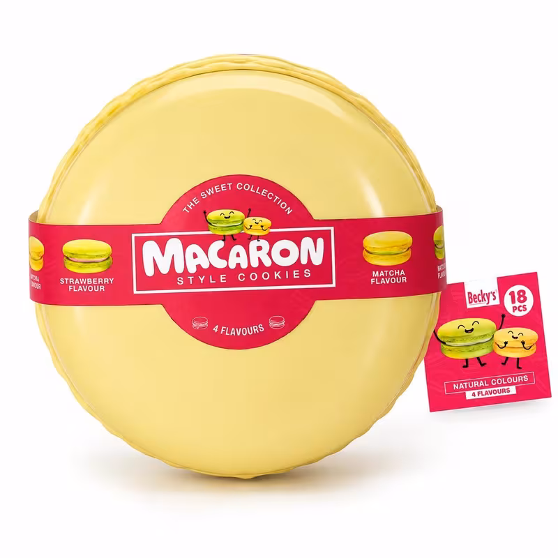 Yellow Macaron Style Cookies Tub - 4 Flavours (Lemon, Strawberry, Matcha, Vanilla)