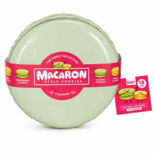 Green Macaron Style Cookies Tub - 4 Flavours (Lemon, Strawberry, Matcha, Vanilla)